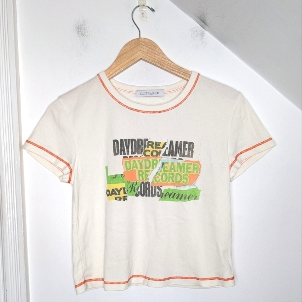 DAYDREAMER Records Graphic Shrunken Cotton Cropped Tee NEW Size S 90s Y2k